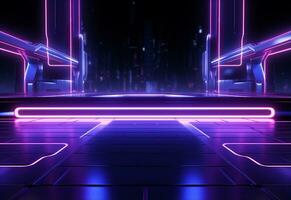 Ai Generative Neon illuminated futuristic backdrop realistic image, ultra hd, high design very detailed photo