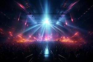Ai generative Crowded Concert Stage Scenery With Spotlights and Colored Lights realistic image, ultra hd photo