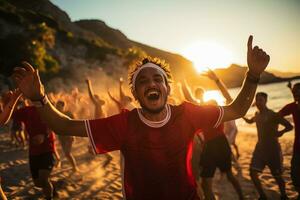 omaní playa fútbol aficionados celebrando un victoria foto