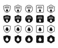 WaterProof icons. Collection of water resistant signs. Vector elements