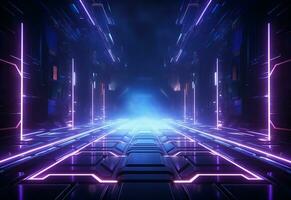 Ai Generative Neon illuminated futuristic backdrop realistic image, ultra hd, high design very detailed photo