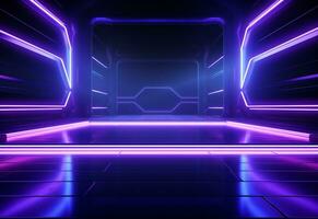 Ai Generative Neon illuminated futuristic backdrop realistic image, ultra hd, high design very detailed photo