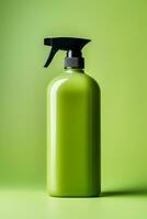 A modern eco friendly detergent bottle isolated on a green gradient background photo
