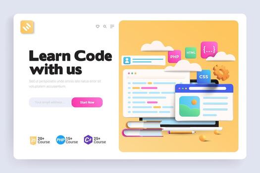 Learn code with us landing page vector