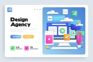 Design agency landing page with icons vector