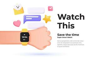 A hand holding a smart watch with the words watch this vector