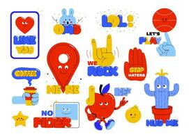 a set of stickers with various characters and phrases vector