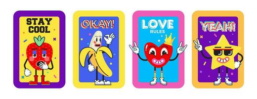 Four bookmarks with cartoon characters and words vector