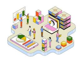 Isometric illustration of people working in a data center vector