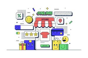 Online shopping store icon with shopping items vector