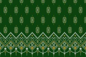 Green Cross stitch colorful geometric traditional ethnic pattern Ikat seamless pattern border abstract design for fabric print cloth dress carpet curtains and sarong Aztec African Indian Indonesian vector