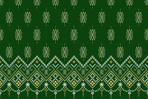 Green Cross stitch colorful geometric traditional ethnic pattern Ikat seamless pattern border abstract design for fabric print cloth dress carpet curtains and sarong Aztec African Indian Indonesian vector