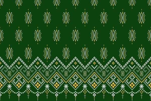 Green Cross stitch colorful geometric traditional ethnic pattern Ikat seamless pattern border abstract design for fabric print cloth dress carpet curtains and sarong Aztec African Indian Indonesian