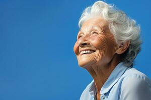 elderly woman smile happily on bokeh style background photo