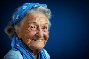 elderly woman smile happily on bokeh style background photo