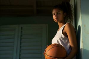 hermosa mujer con baloncesto en Moda estilo antecedentes foto