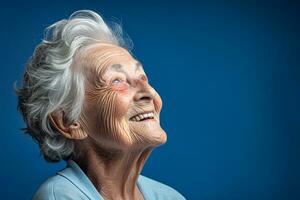 elderly woman smile happily on bokeh style background photo
