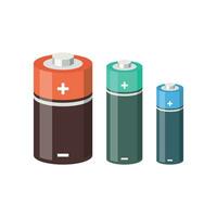 Alkaline battery set icon in flat style. Diffrent size accumulator vector illustration on isolated background. Accumulator recharge sign business concept.