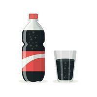 Soda drink icon in flat style. Plastic bottle and drinking glass vector illustration on isolated background. Water beverage sign business concept.