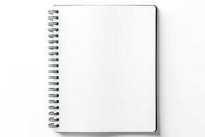 Blank open notebook with ring binder isolated on white ideal for business school art or craft scenes photo