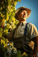 A vineyard manager monitoring the growth of grapevines isolated on a gradient background photo