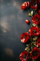 Commemorative wreaths and poppies for Veterans Day background with empty space for text photo