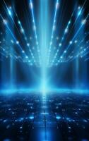 Ai generative Backdrop With Illumination Of blue Spotlights For Flyers realistic image ultra hd high design photo