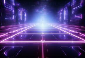 Ai Generative Neon illuminated futuristic backdrop realistic image, ultra hd, high design very detailed photo