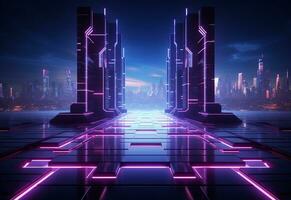 Ai Generative Neon illuminated futuristic backdrop realistic image, ultra hd, high design very detailed photo