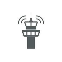 Flight control tower icon in flat style. Navigation monitor vector illustration on isolated background. Airport building sign business concept.