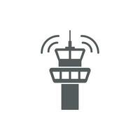 Flight control tower icon in flat style. Navigation monitor vector illustration on isolated background. Airport building sign business concept.