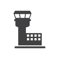 Flight control tower icon in flat style. Navigation monitor vector illustration on isolated background. Airport building sign business concept.