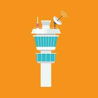 Flight control tower icon in flat style. Navigation monitor vector illustration on isolated background. Airport building sign business concept.