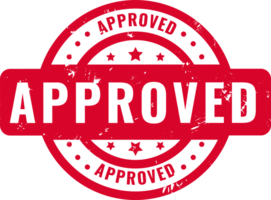 Approved stamp rubber grunge effect in red colour png