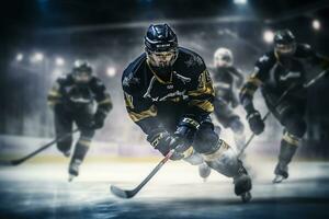 Hockey player is playing hockey in the stadium photo