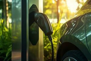 Electric cars with electric charging stations photo
