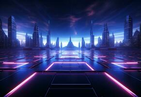 Ai Generative Neon illuminated futuristic backdrop realistic image, ultra hd, high design very detailed photo