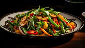 Photo of Spring Vegetable Stir-Fry as a dish in a high-end restaurant. Generative AI