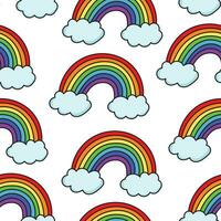 Seamless rainbow sky and clouds illustration background pattern in vector