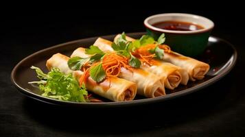 Photo of Spring Rolls as a dish in a high-end restaurant. Generative AI