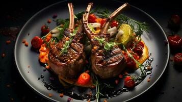 Photo of Spring Lamb Chops as a dish in a high-end restaurant. Generative AI
