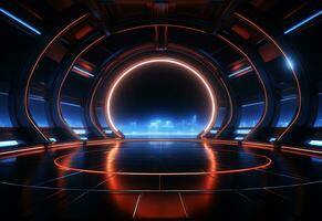 Ai Generative Neon illuminated futuristic backdrop realistic image, ultra hd, high design very detailed photo