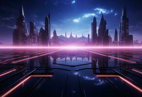 Ai Generative Neon illuminated futuristic backdrop realistic image, ultra hd, high design very detailed photo