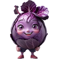 Purple red cabbage 3D illustration. AI Generative png