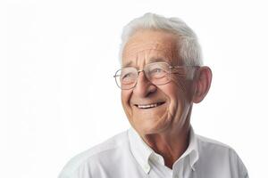 elderly man smile happily on bokeh style background photo