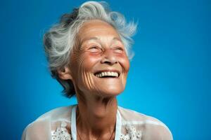 elderly woman smile happily on bokeh style background photo