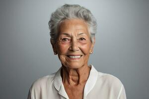 elderly woman smile happily on bokeh style background photo