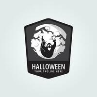 halloween logo icon design inspiration with tree and moon vector illustration
