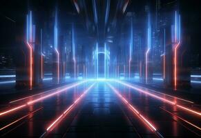 Ai Generative Neon illuminated futuristic backdrop realistic image, ultra hd, high design very detailed photo
