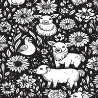 Seamless tile repeat pattern of cute farm animals vector